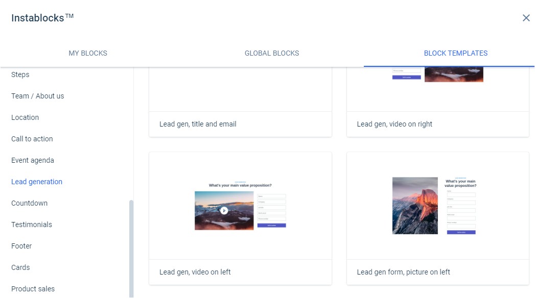 instablocks custom	page builder instapage drag and drop easy to use landing pages