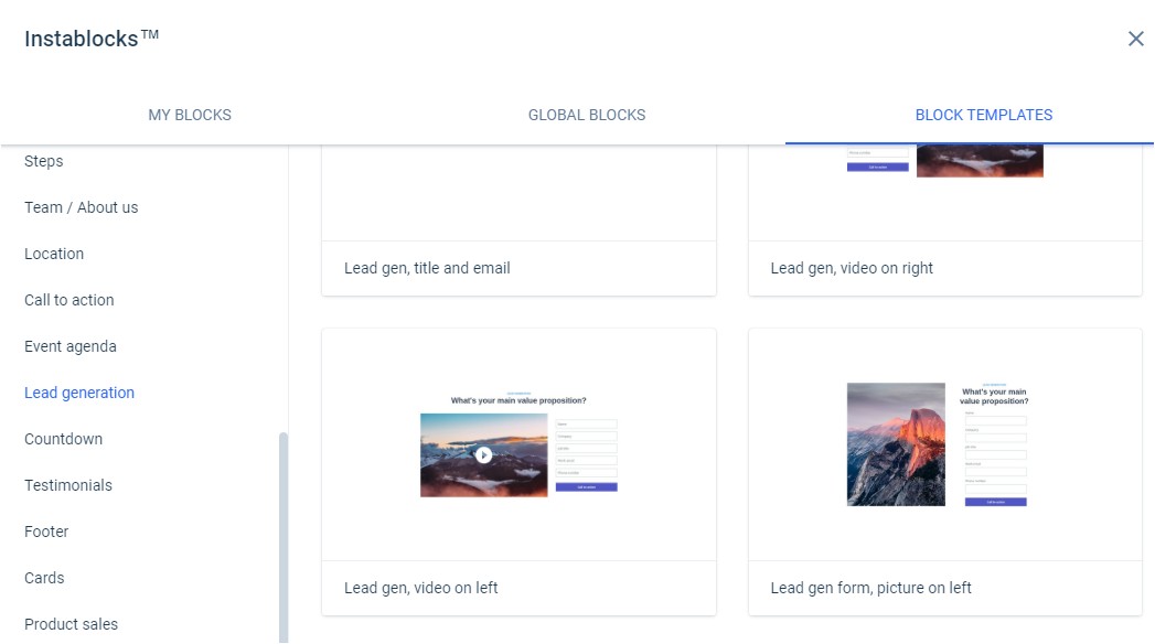 instablocks custom page builder instapage drag and drop easy to use landing pages